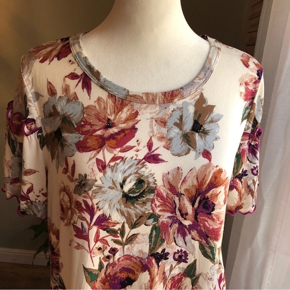 Hem & Thread Floral Multicolor Ruffle Sleeve Shift T-Shirt Swing Dress M - Picture 3 of 10
